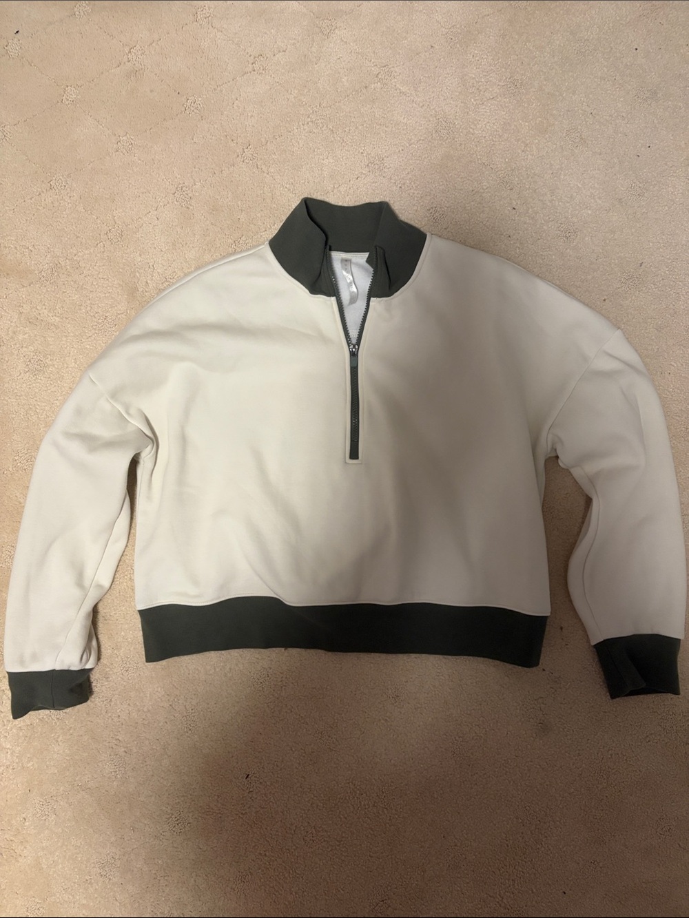 Fabletics Olive Green & Cream Cozy Half-Zip Sweatshirt New without Tags Large